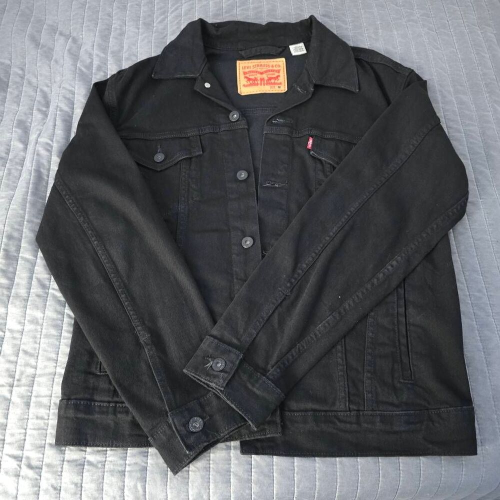 Levi's Men's Black Denim Trucker Jean Jacket Size M Medium Red Tab Button Front